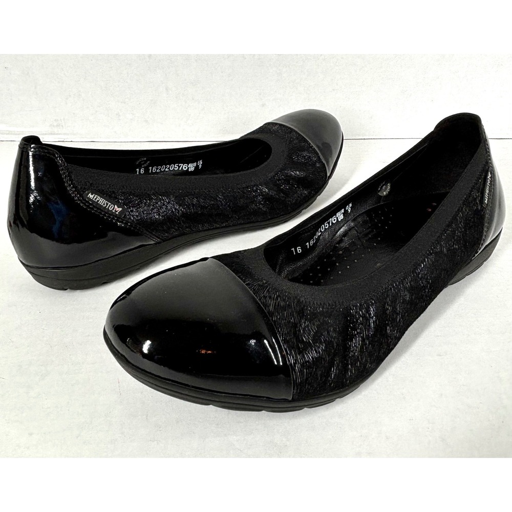 Mephisto Elettra Leather Cap Toe Ballet Flats Black Womens 9 EUR 6.5 Comfort EUC